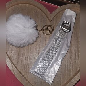 Elegant Silver Keychain with White Pom Pom